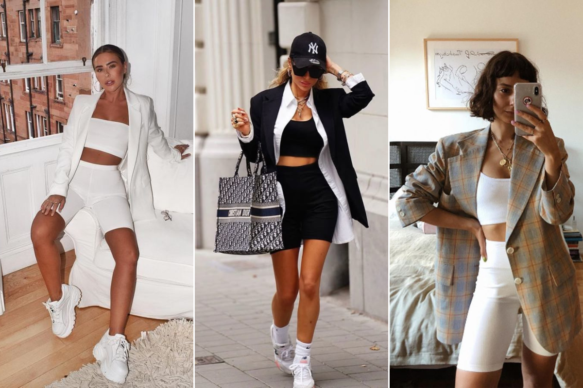 mulheres com diversos looks com shorts fitness
