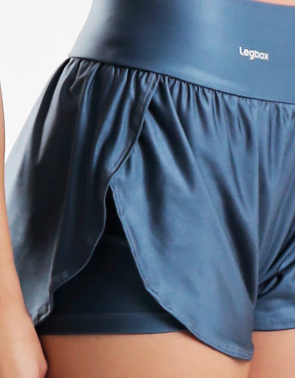 Short Corrida Feminino Duplo Chumbo
