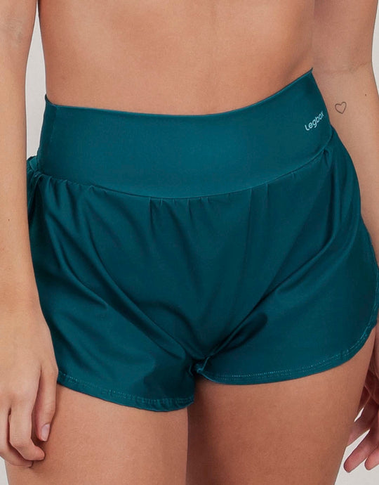 Short Corrida Feminino Duplo com bolso Sálvia