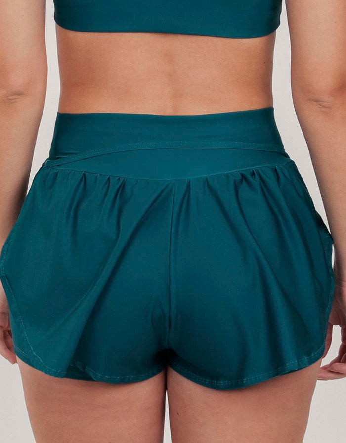 Short Corrida Feminino Duplo com bolso Sálvia