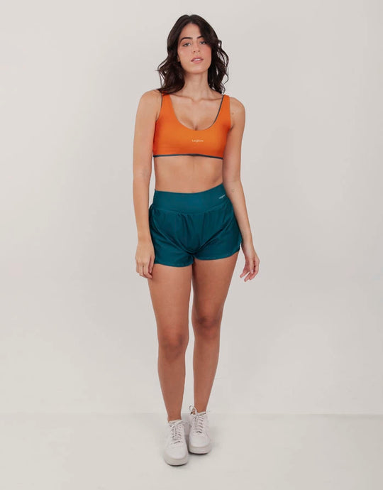 Short Corrida Feminino Duplo com bolso Sálvia