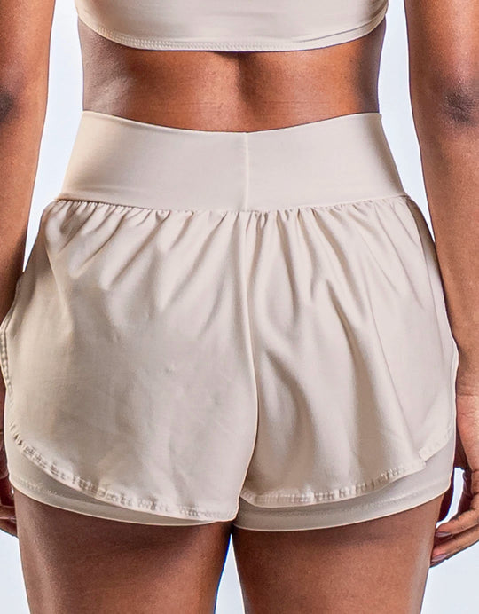 Short Corrida Feminino Duplo Off White