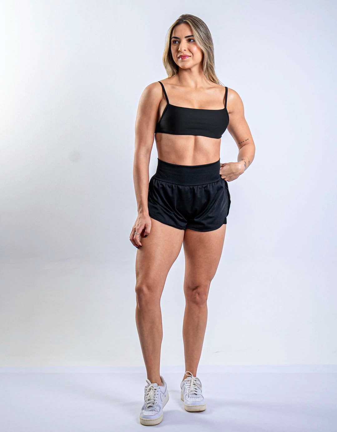 Short Corrida Feminino Duplo Preto