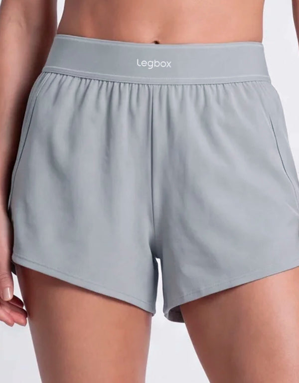 Short Duplo com Elastico e Bolso Cinza