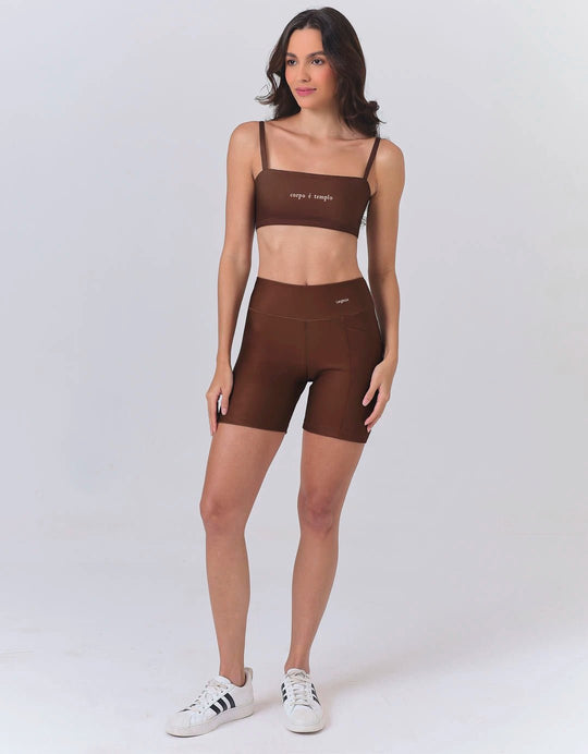 Bermuda Fitness Feminina Café com Bolso - Legbox