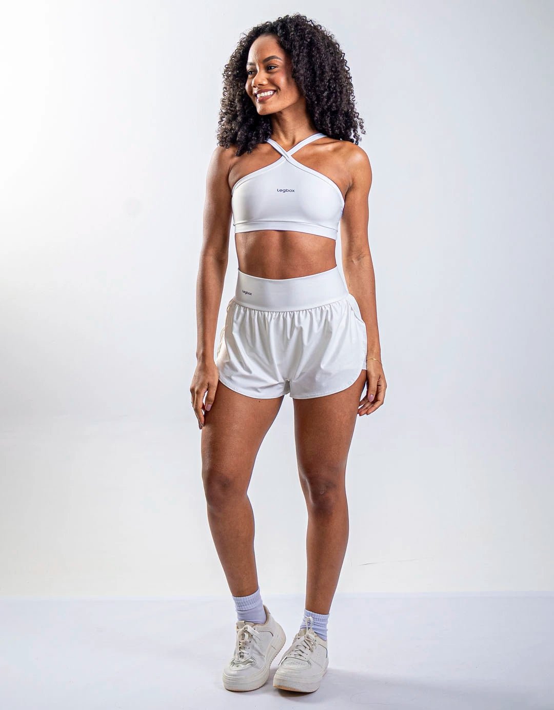 Short Corrida Feminino Duplo Branco