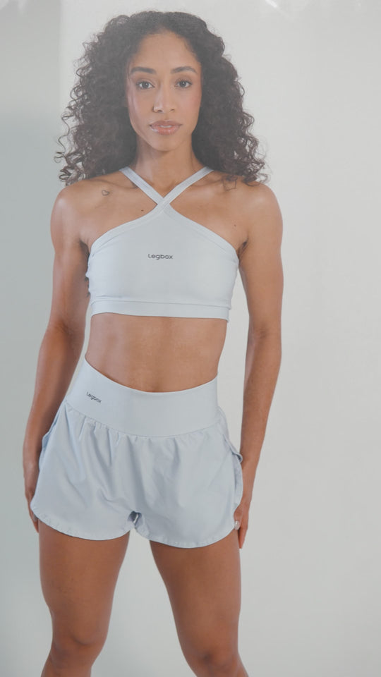 Short Corrida Feminino Duplo Cinza Claro