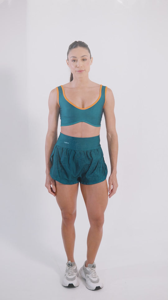 Short Corrida Feminino Duplo Verde Escuro
