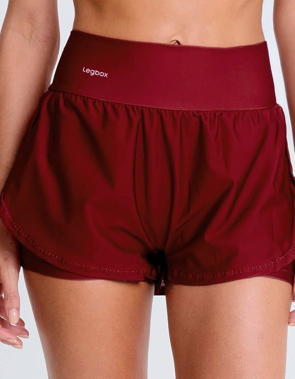 Short Corrida Feminino Duplo Bordô