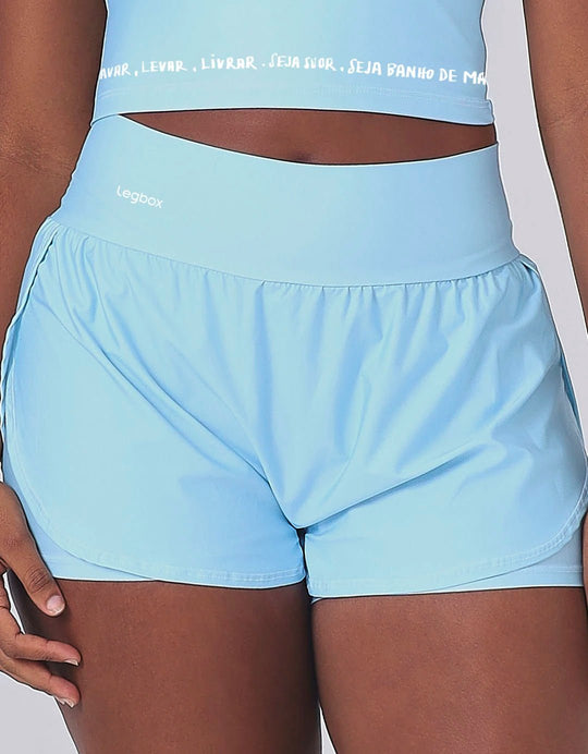 Short Corrida Feminino Duplo Azul Bebê - Legbox