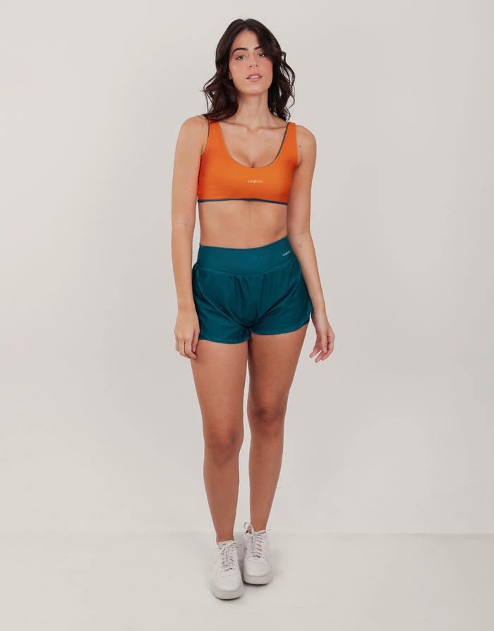 Short Corrida Feminino Duplo com bolso Sálvia