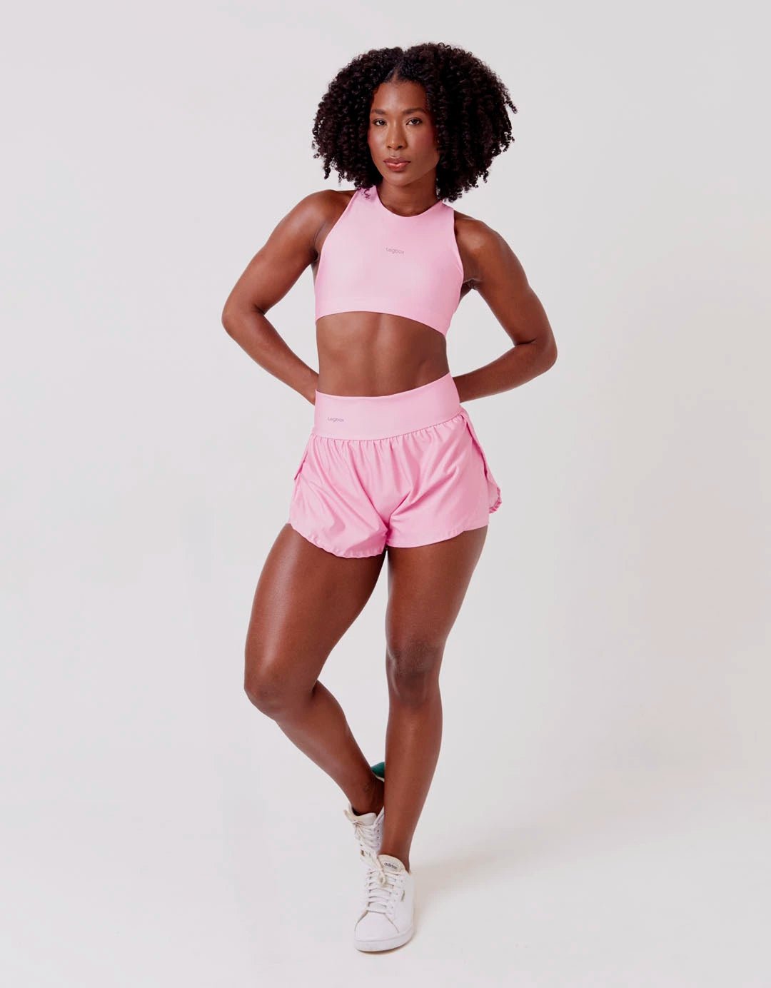 Short Corrida Feminino Duplo Rosa Chá