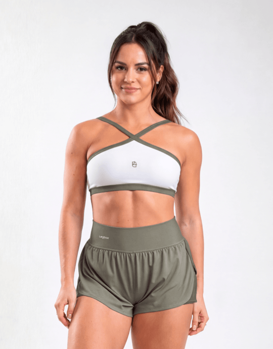Top Fitness Twist Branco e Olive - Legbox